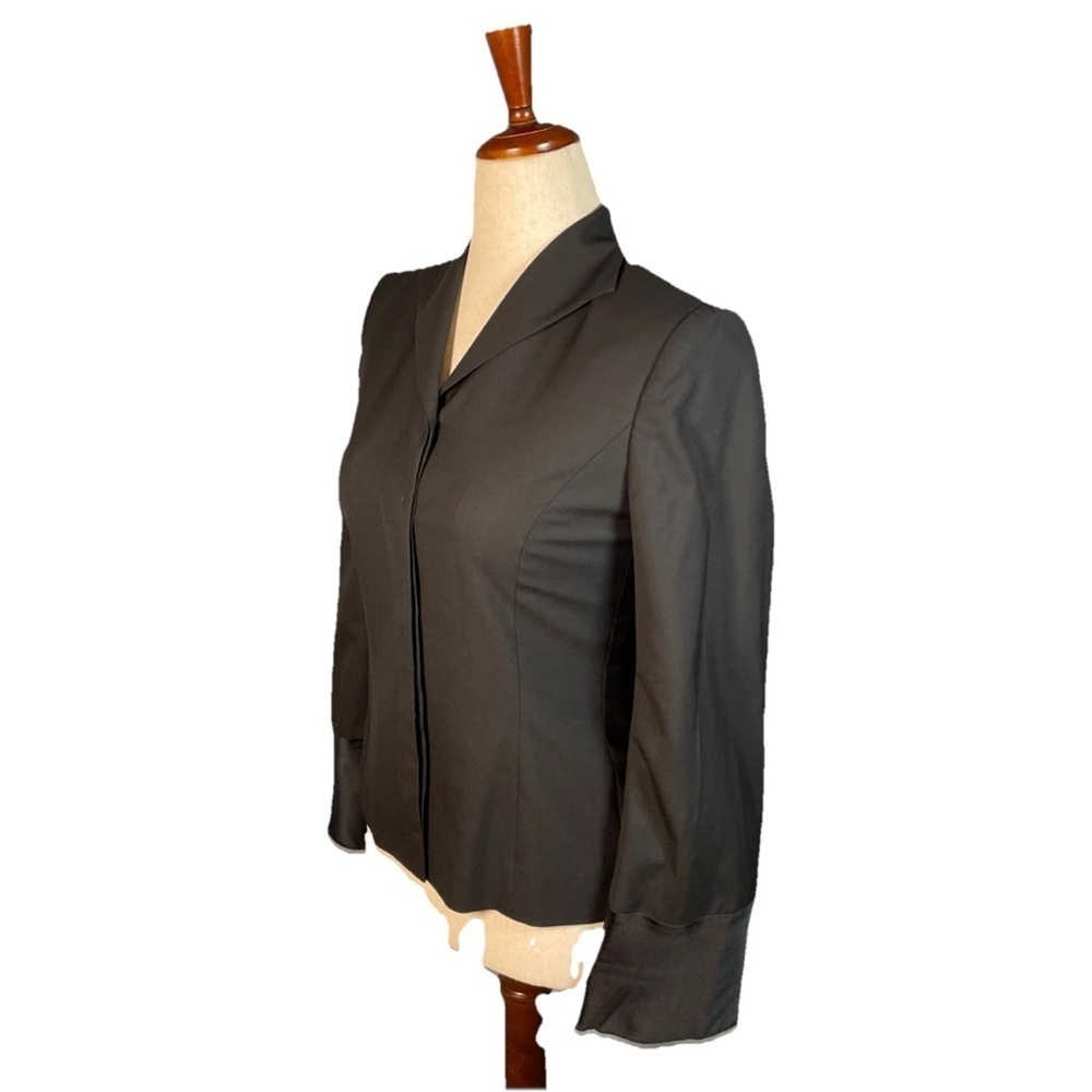 Pamella Roland Wool Blazer Women’s Size 6 Satin Cuff Minimalist Classic In Black - Picture 2 of 7